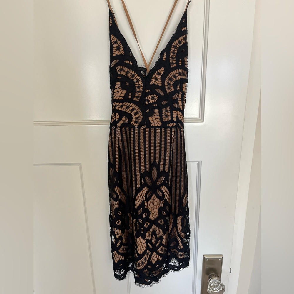 Tobi Black and Tan Lace Mini Dress